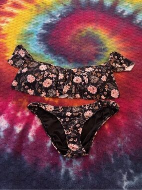 O'Neill Black Floral Off-Shoulder Bikini Set